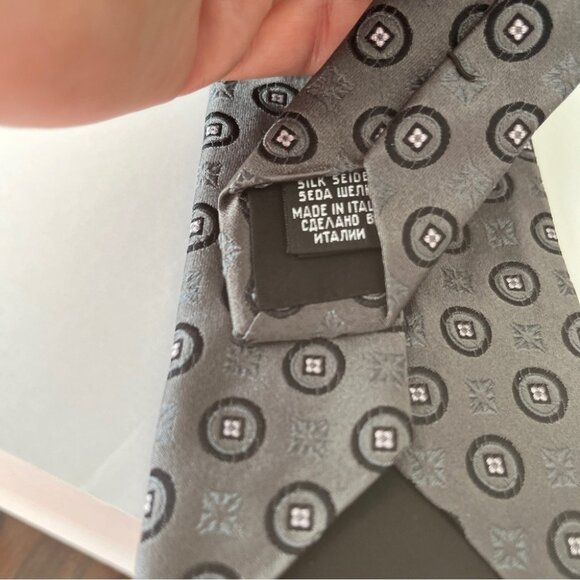 Boss Hugo Boss Silk Black Grey Tie Made in Italy - Picture 2 of 3